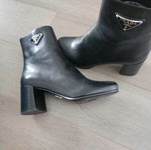 Authentic Womens Prada Black Heeled Leather Boots